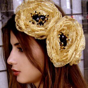 Rose Flower Brooch Apple Blossom Upcycled Gold Camelia Concept Accessory